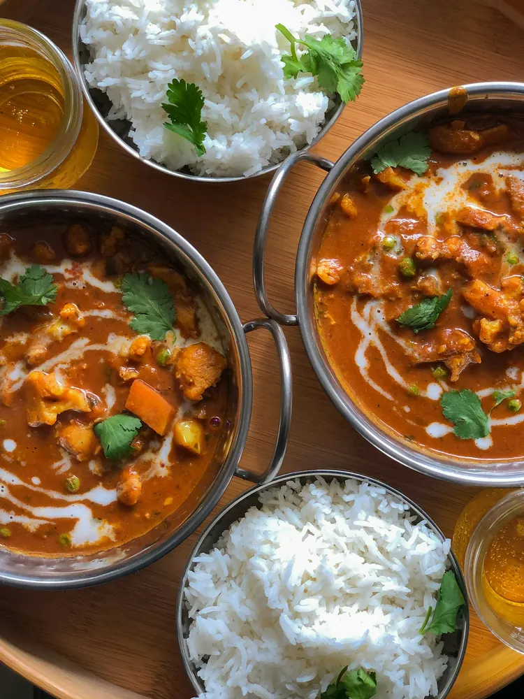 Fresh Indian curries with basmati rice